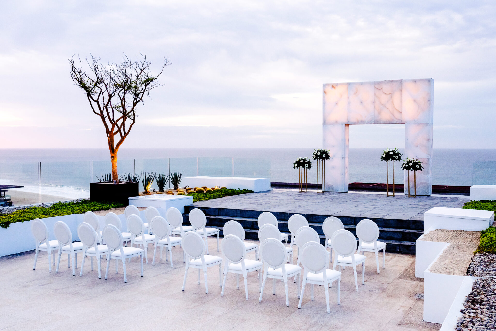 Le Blanc Los Cabos wedding setup on wind terrace