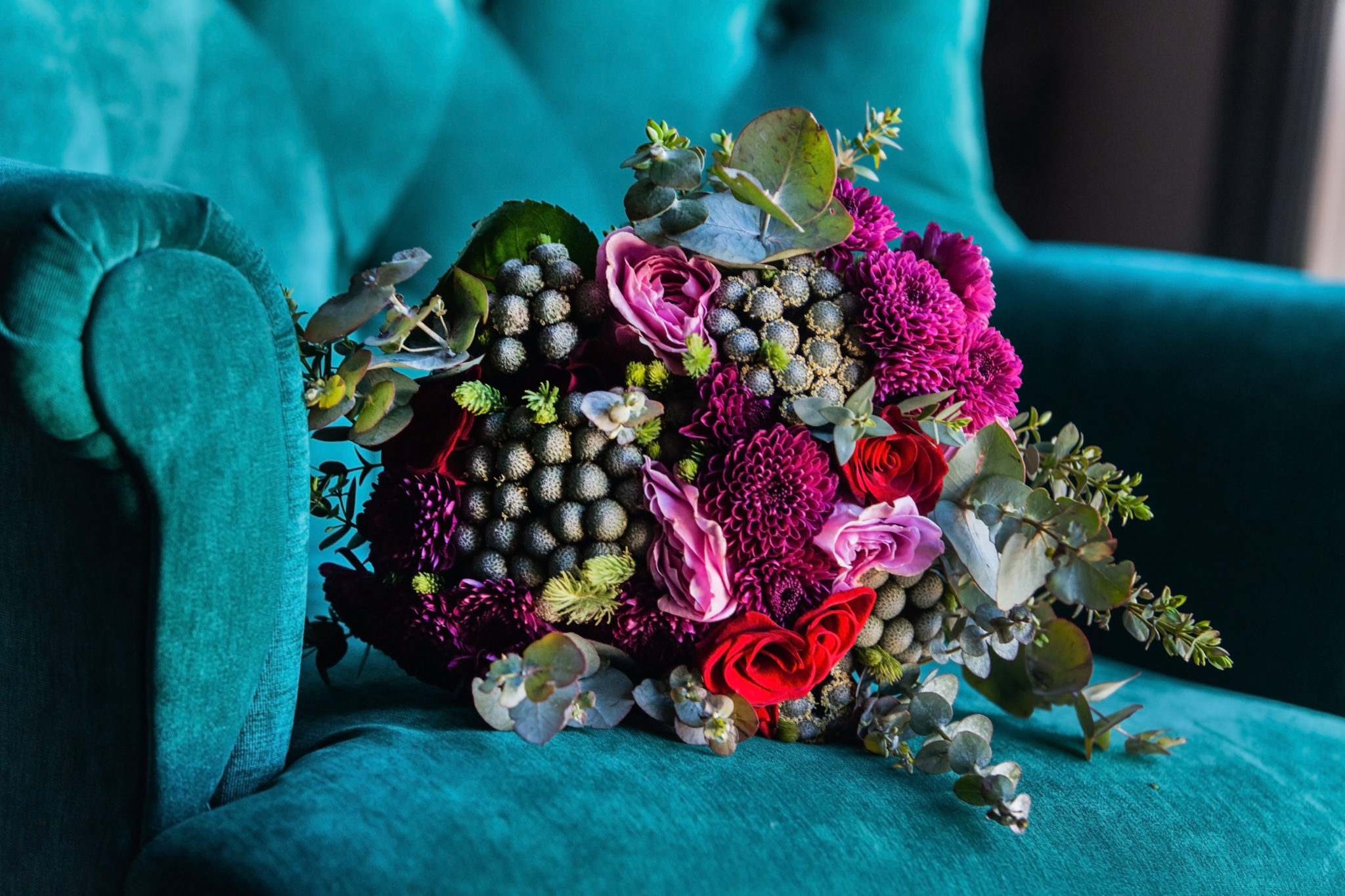 wedding bouquet on sofa wedding trends