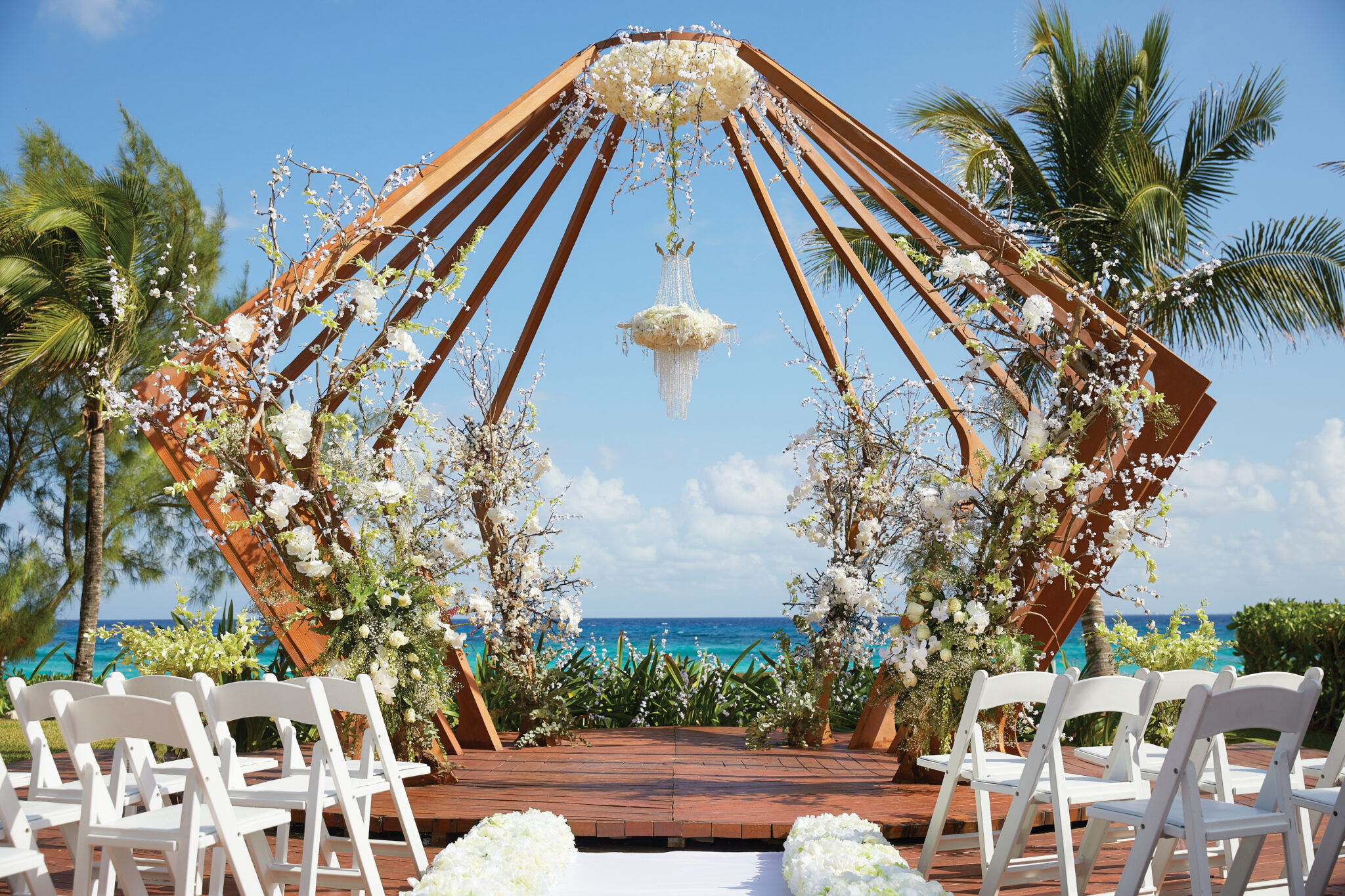 oceanfront wedding gazebo with flowers