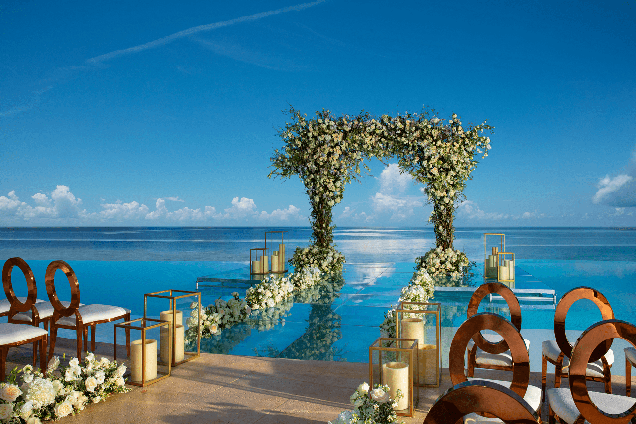 non-beach wedding venue overwater ceremony