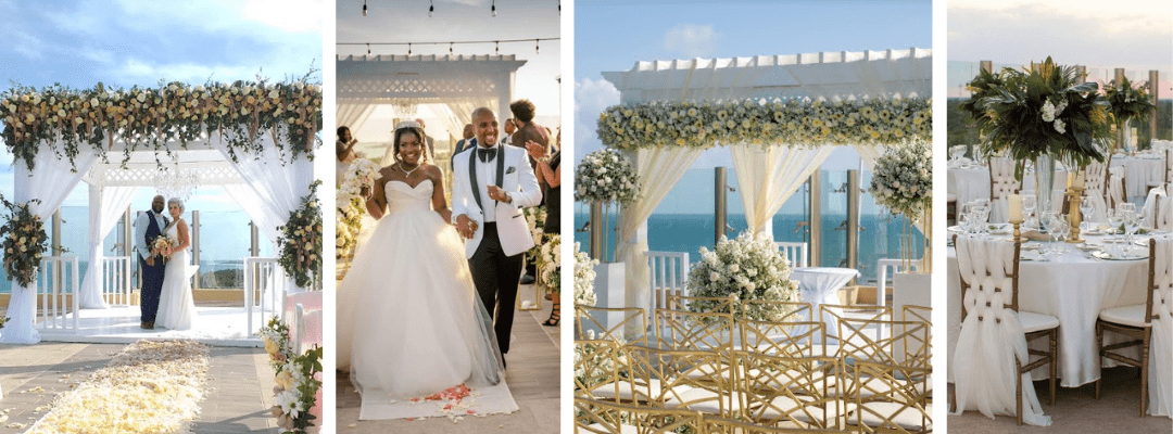 Four picture collage of couples getting married at Generations Riviera Maya on the terrace 