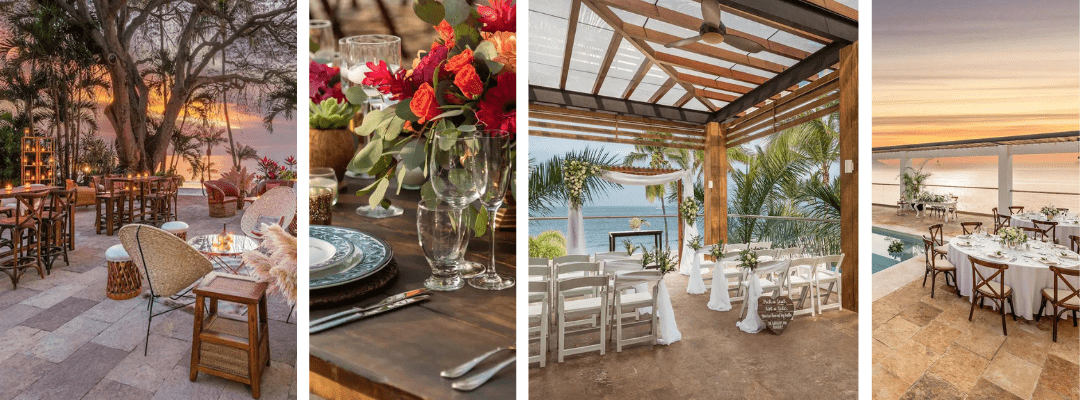 Four picture collage of weddings set up on the terrace at Hyatt Ziva Puerto Vallarta