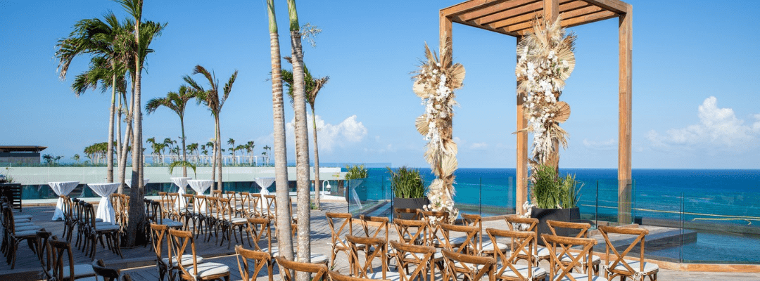 Secrets Moxche Playa Del Carmen terrace wedding ceremony set up overlooking the water