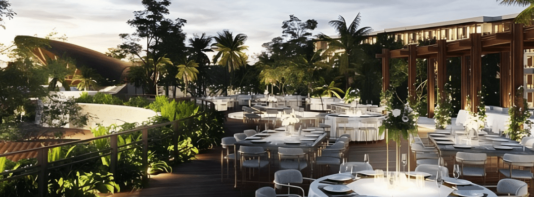 Wedding reception set up on the terrace at Secrets Playa Blanca Costa Mujeres