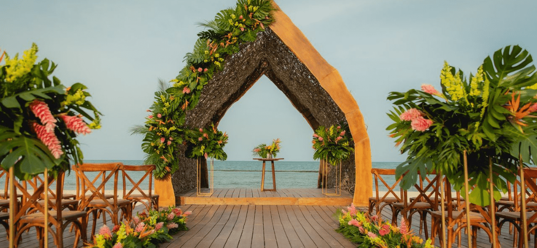 Dreams Natura oceanfront gazebo venue set up for wedding ceremony