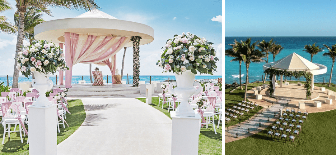Hyatt Ziva Cancun oceanfront gazebo venue set up for wedding ceremony