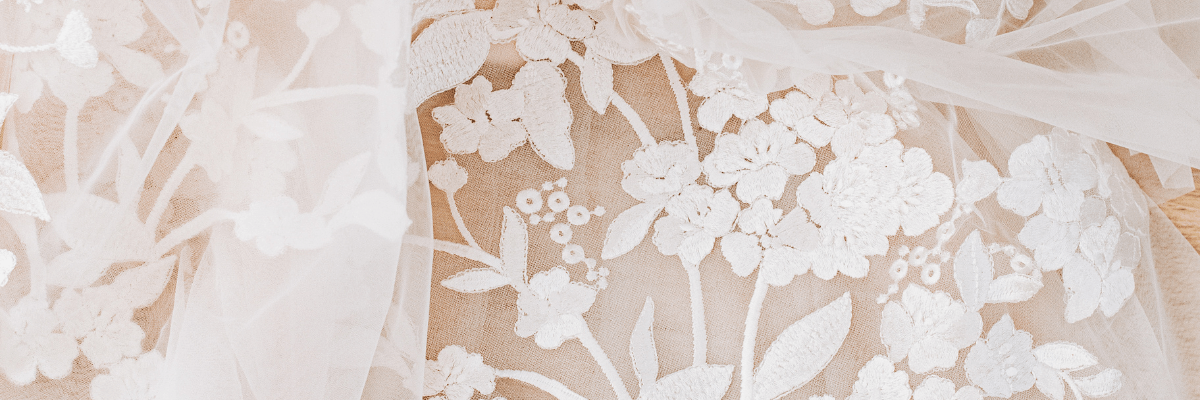 Close up of the details of a lacy veil for a destination wedding trend