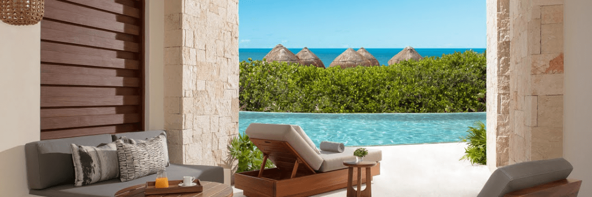 All-inclusive resort featuring guest room private pool area included in a destination wedding room block.